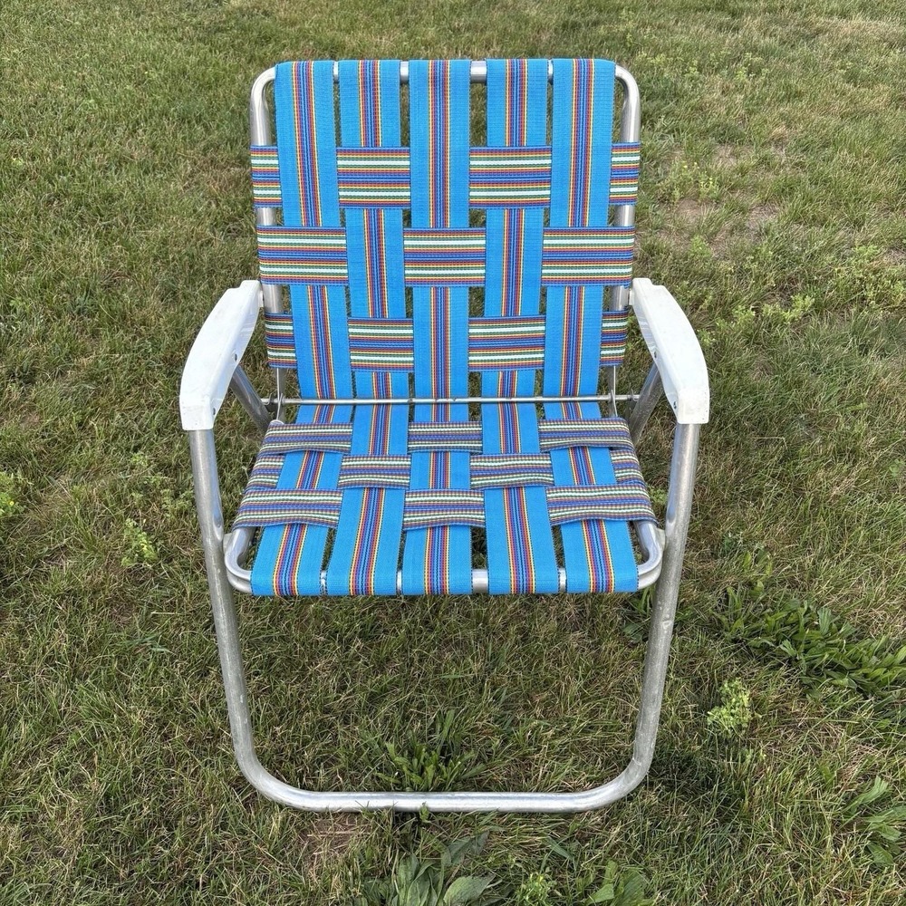 VTG Aluminum Webbed Folding Beach Lawn Patio Porch Chair Blue